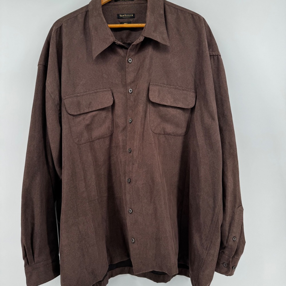 Van Heusen Mens 2XLT Brown Soft Faux Suede Button Front Shirt Big Tall Shacket
